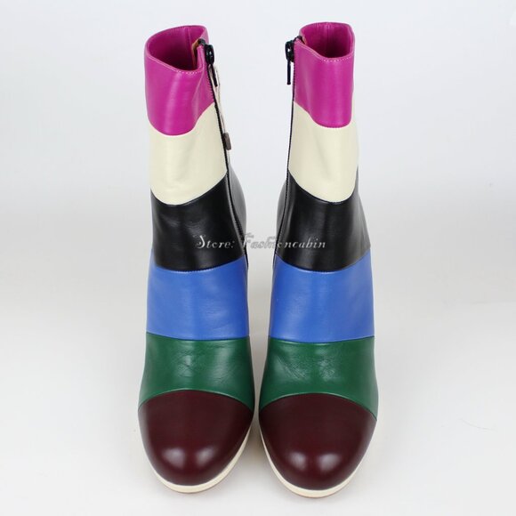 New VALENTINO GARAVANI Colorblock Stripe Leather Ankle Boots - Events, Party - Picture 6 of 16
